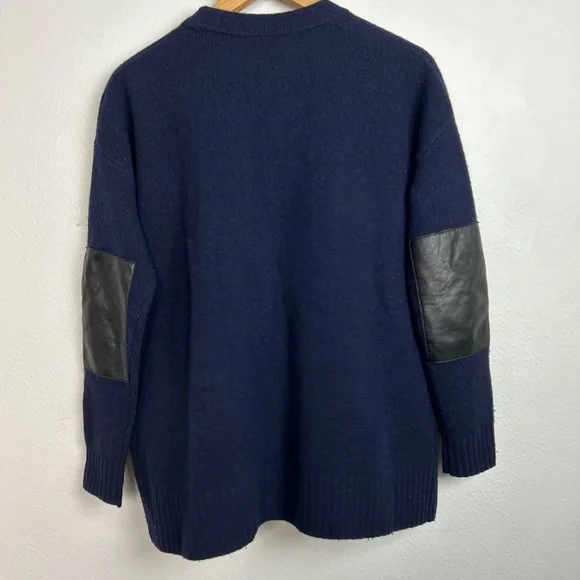 Madewell lambs wool w/ 100% leather trim pockets & elbow patches Size XS cardi - Picture 2 of 16